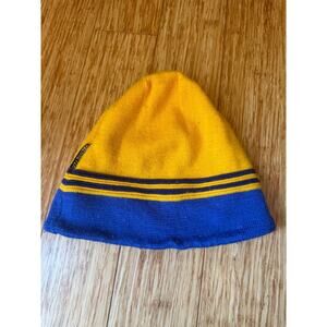 Obermeyer Vintage Beanie Ski Hat USA Yellow Blue Stripe